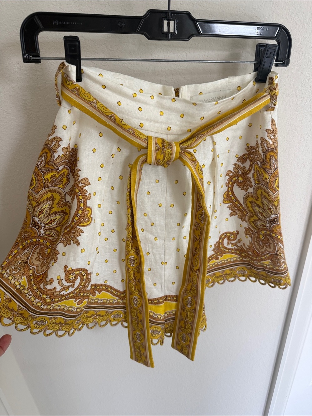 Zimmermann Cream Skirt with Mustard Paisley & Tie Waist